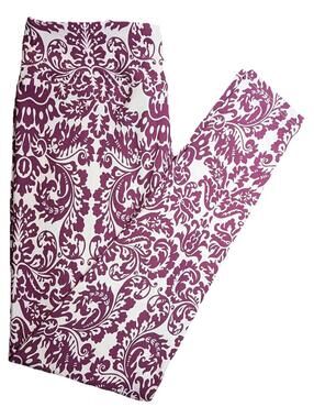 New LuLaRoe Purple & White Damask Paisley Floral Print Leggings Size OS  (2-10)
